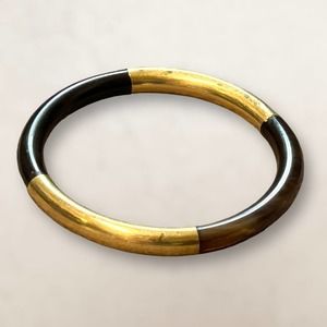 Vintage Brass Colorblock Bangle Gold & Black Handmade